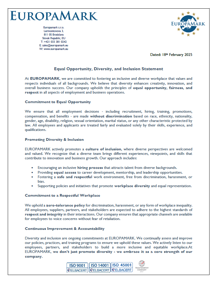 EUROPAMARK's Commitment to Equal Opportunity, Diversity, and Inclusion